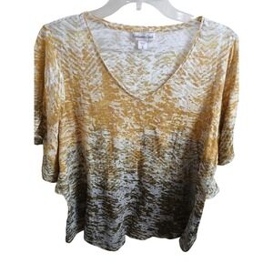 Coldwater Creek Women's XL V Neck 3/4 Sleeve Top Abstract Print